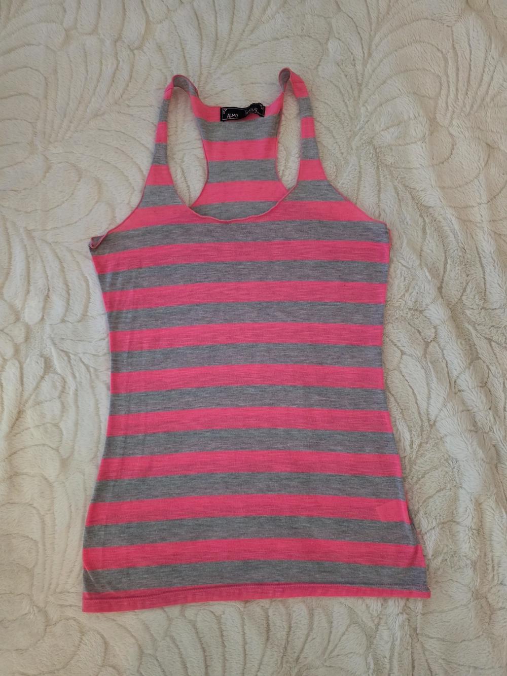 Racerback Striped Tank Top in Pink and Gray